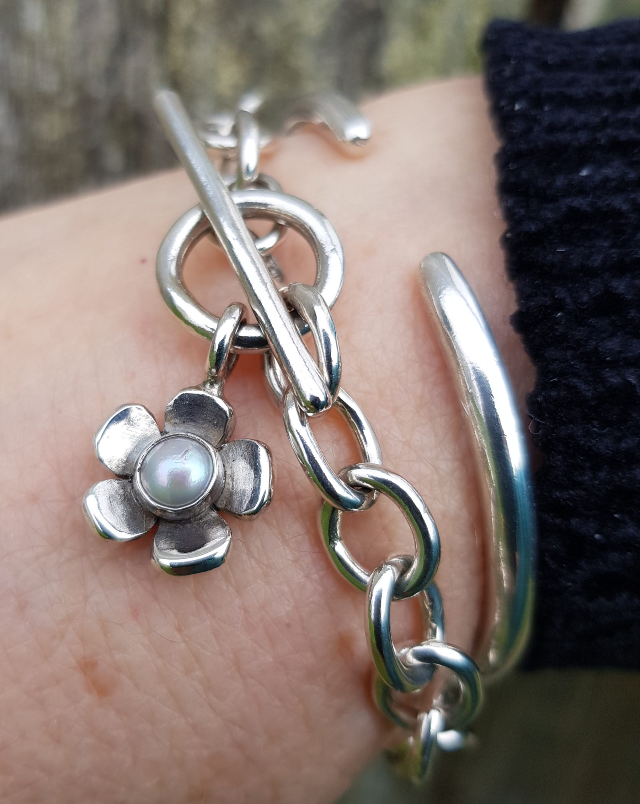 Chunky Bracelet with Pearl Flower Charm - Image 6