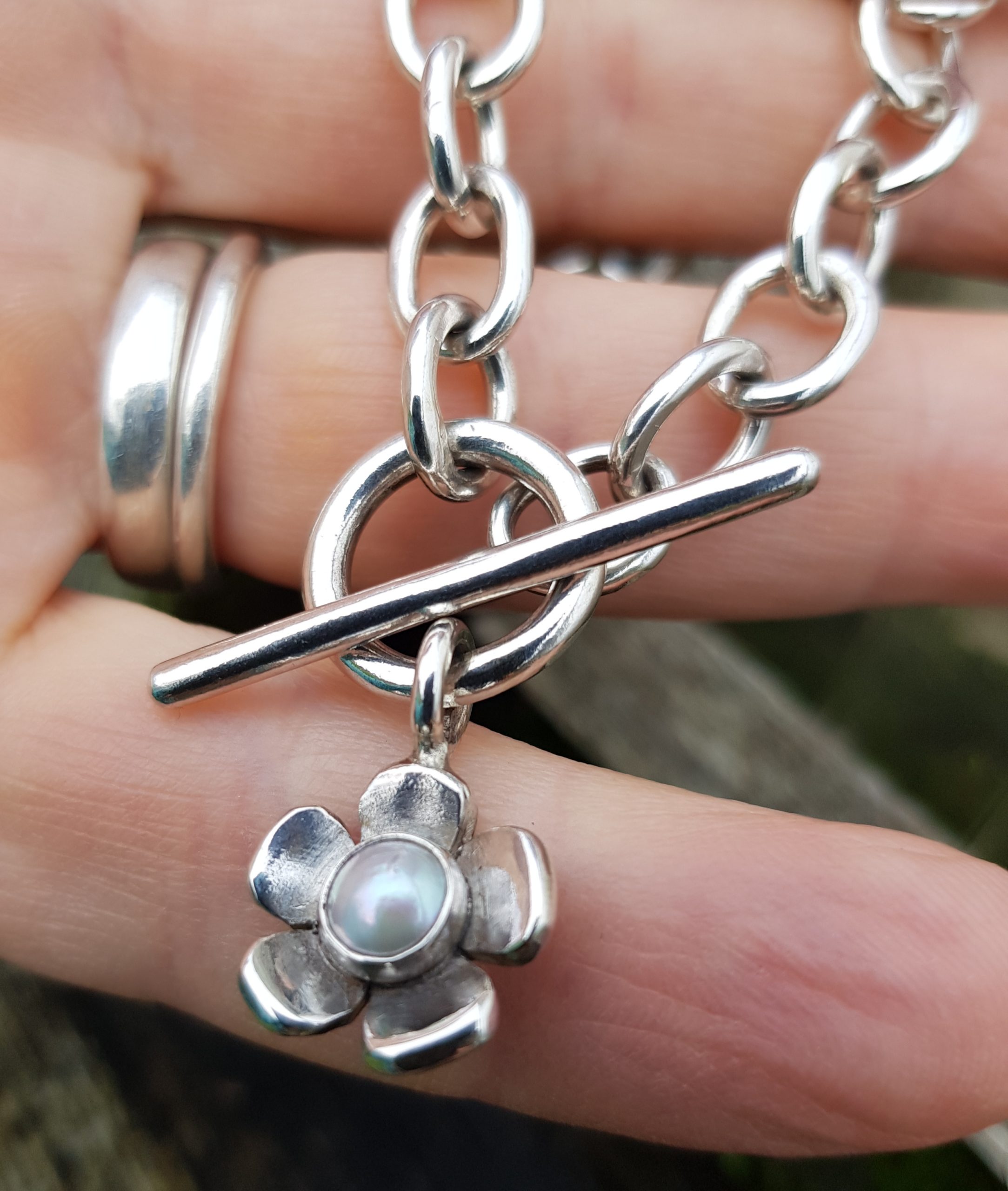 Chunky Bracelet with Pearl Flower Charm - Image 3