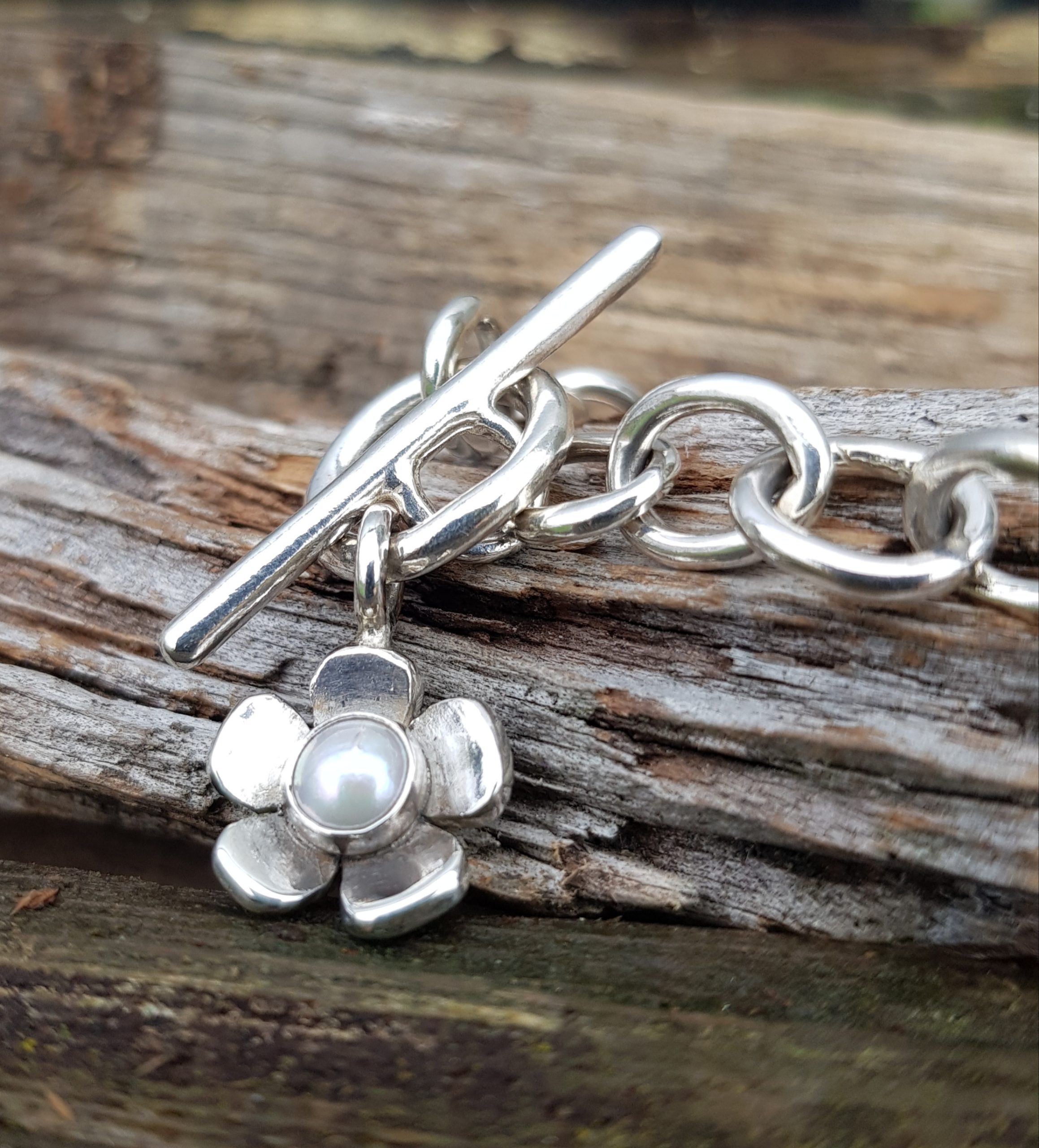 Chunky Bracelet with Pearl Flower Charm - Image 2