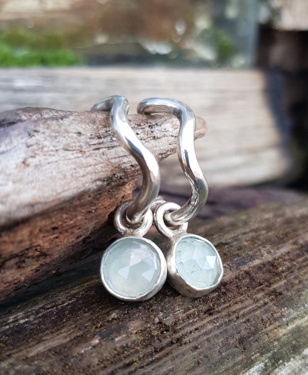 Squiggle Hoops with Aquamarine - Image 4