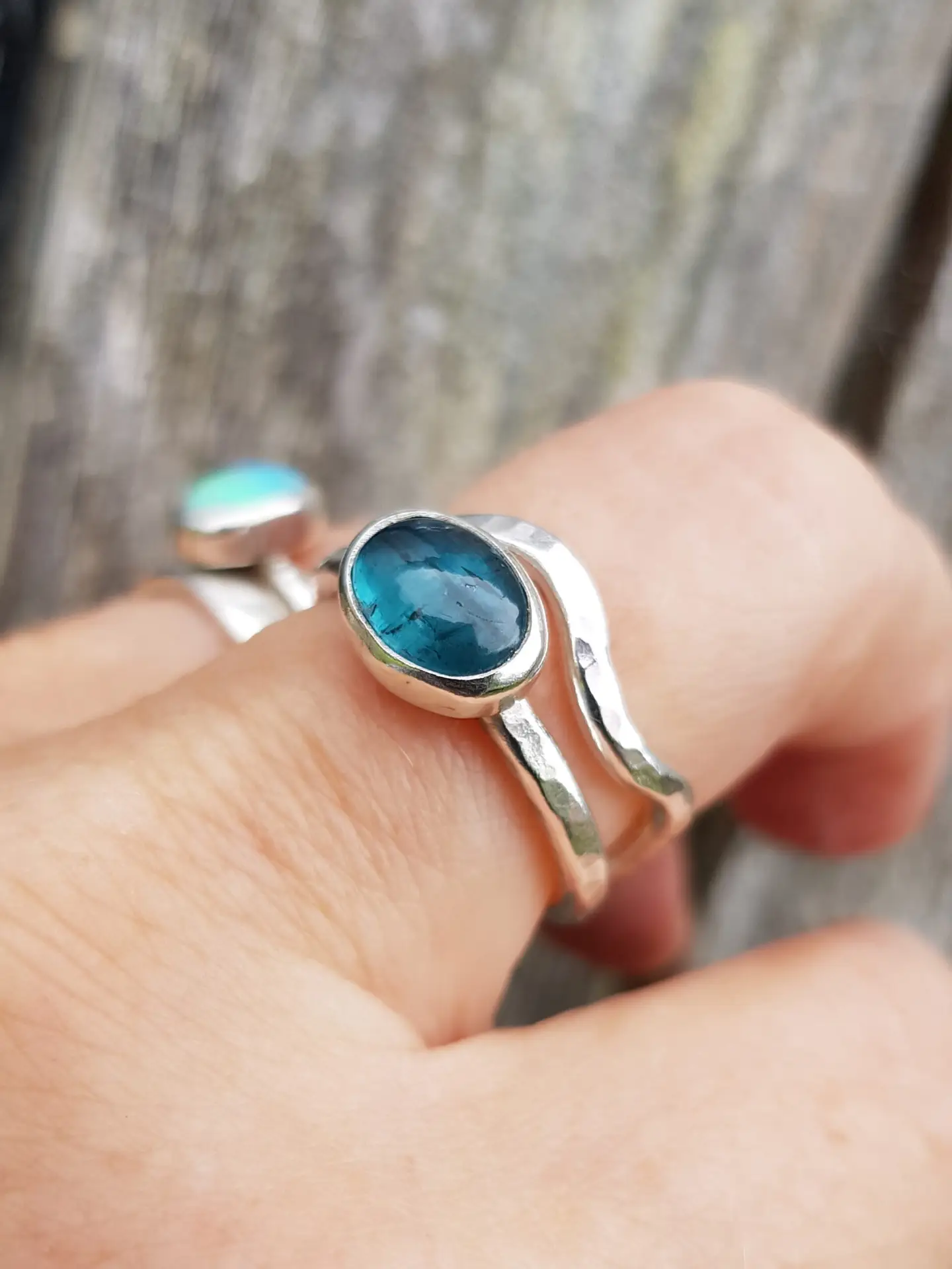 Teal Kyanite and Squiggle Ring Duo - Size N - Image 4