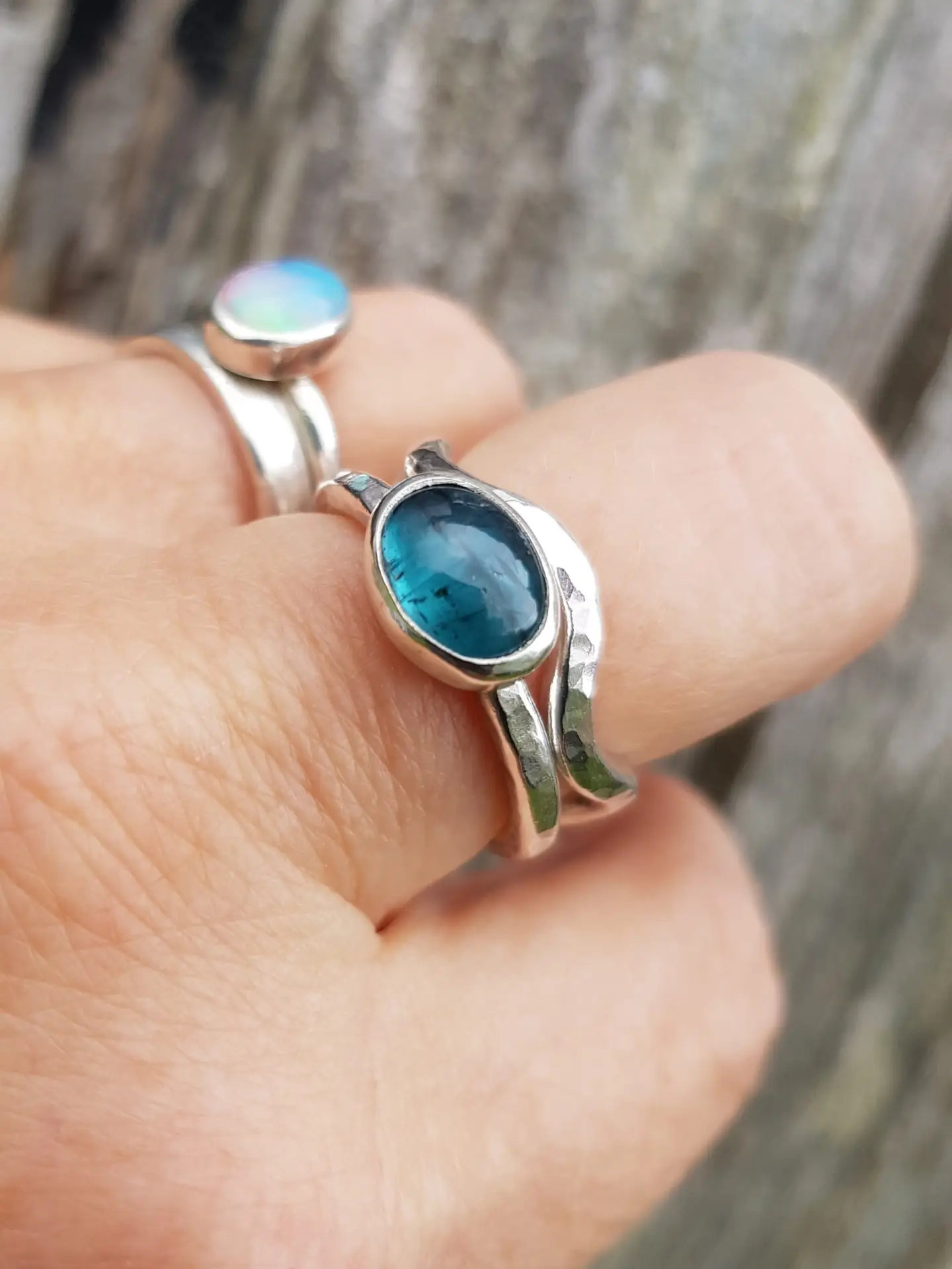 Teal Kyanite and Squiggle Ring Duo - Size N - Image 7