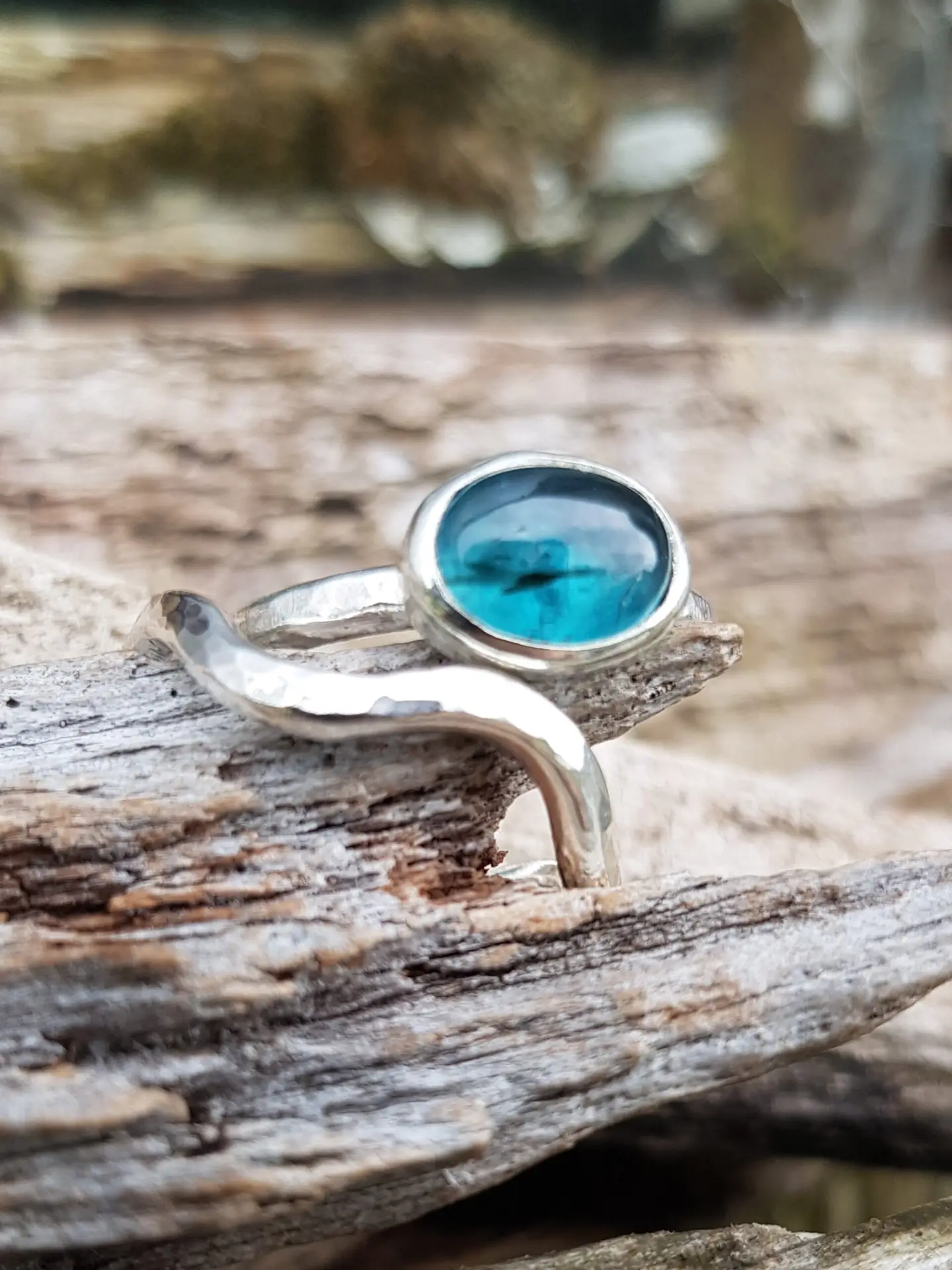 Teal Kyanite and Squiggle Ring Duo - Size N