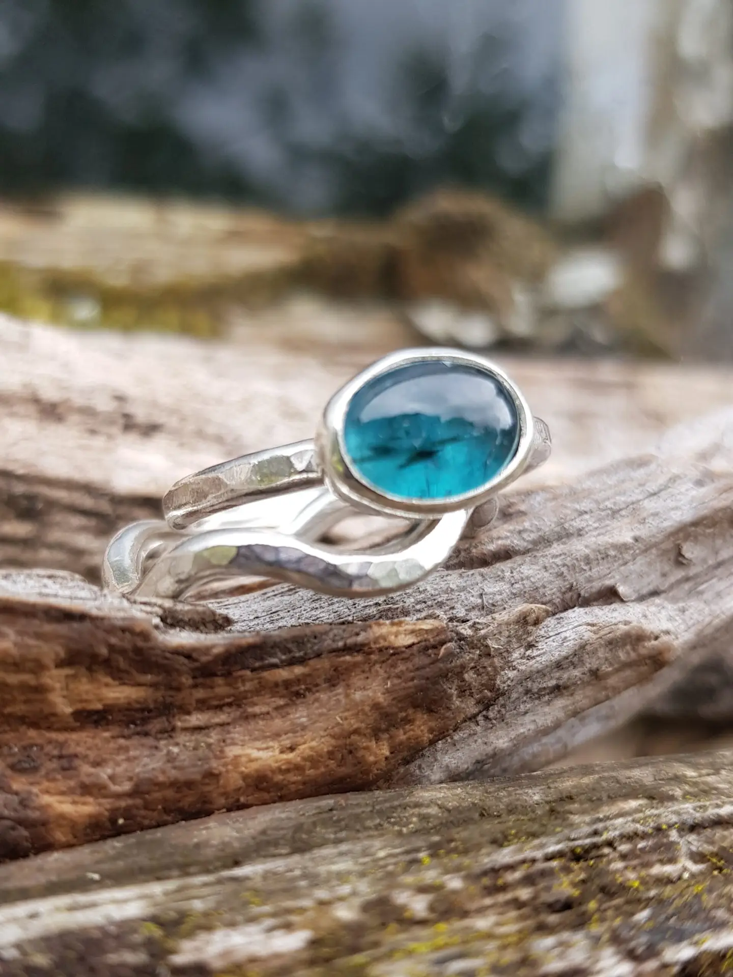 Teal Kyanite and Squiggle Ring Duo - Size N - Image 3