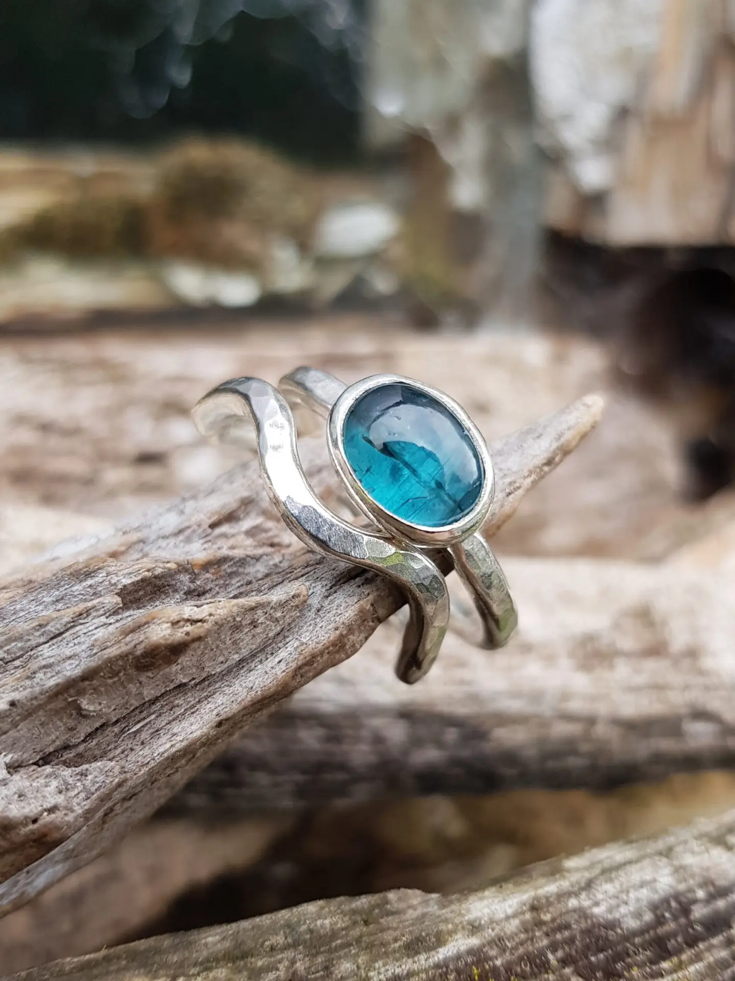 Teal Kyanite and Squiggle Ring Duo - Size N - Image 5