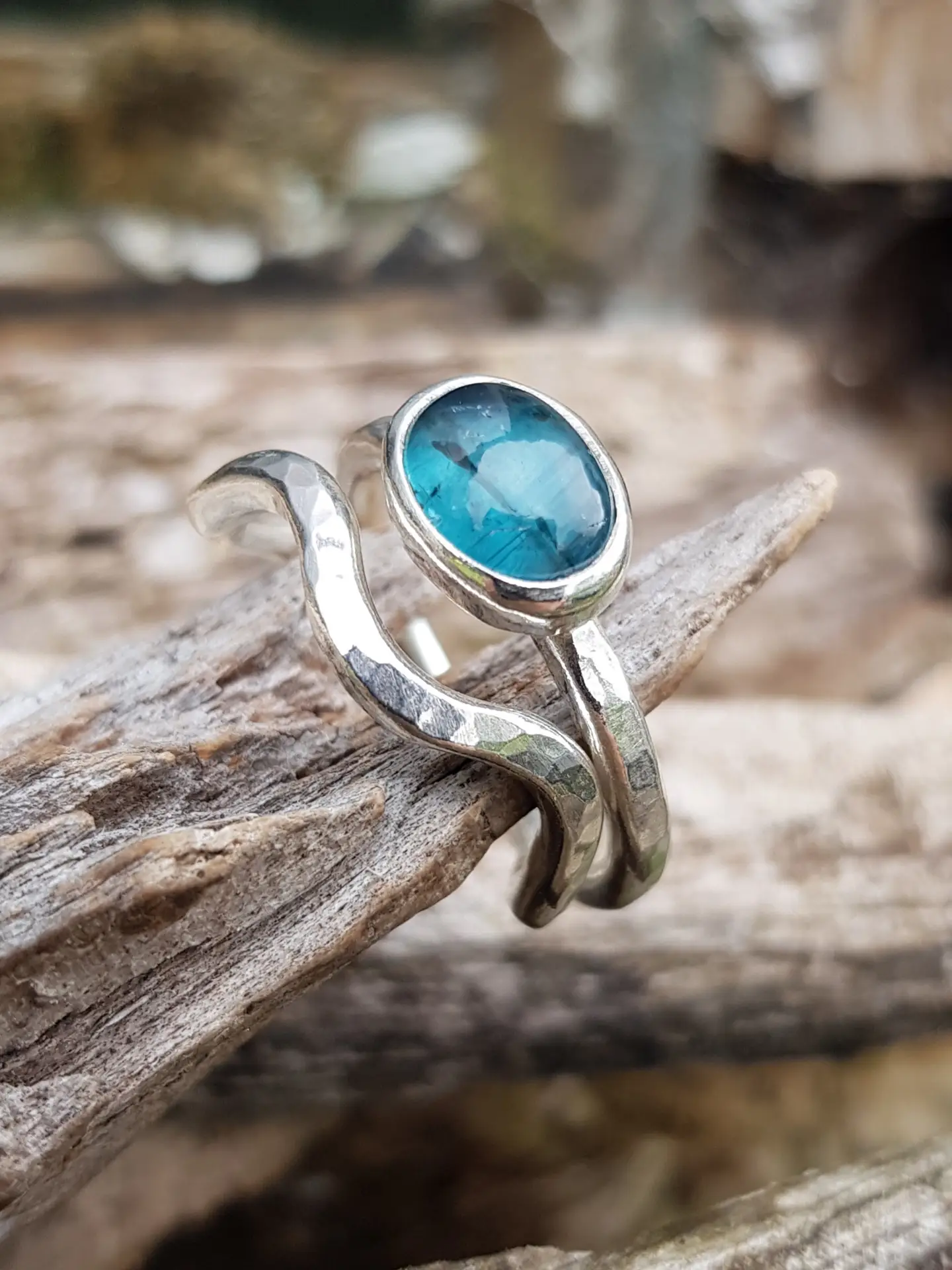 Teal Kyanite and Squiggle Ring Duo - Size N - Image 6