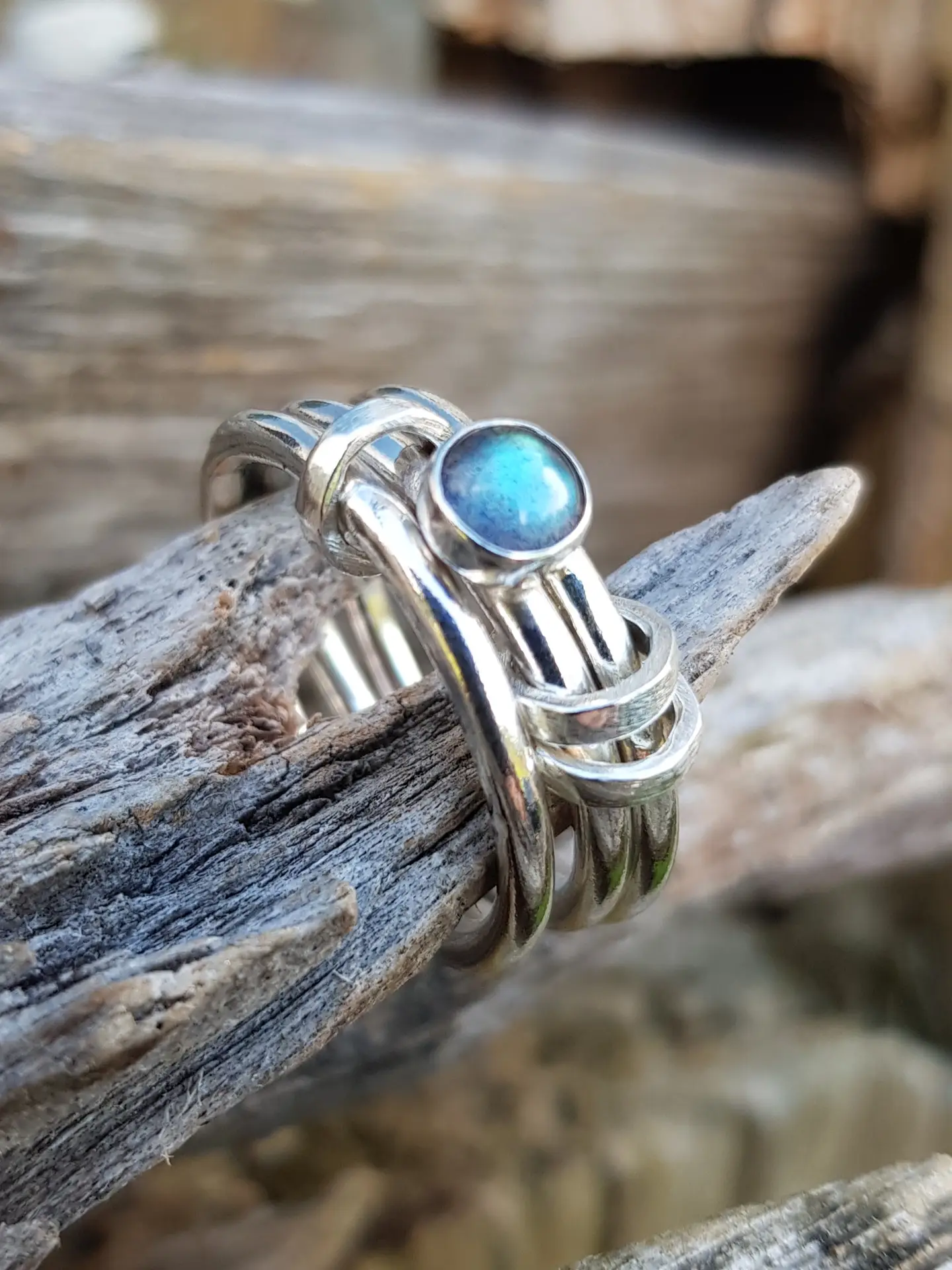 Link Ring with Labradorite