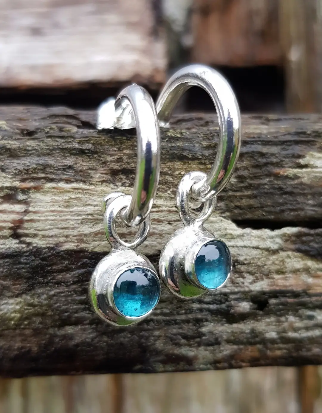 Chunky Hoops with Kyanite Pebble Charms - Image 4