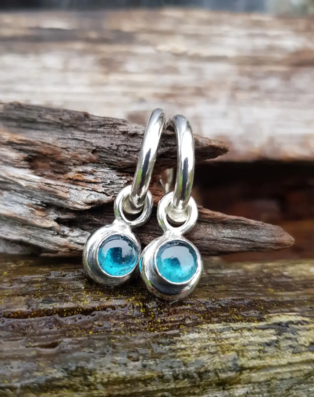 Chunky Hoops with Kyanite Pebble Charms - Image 3