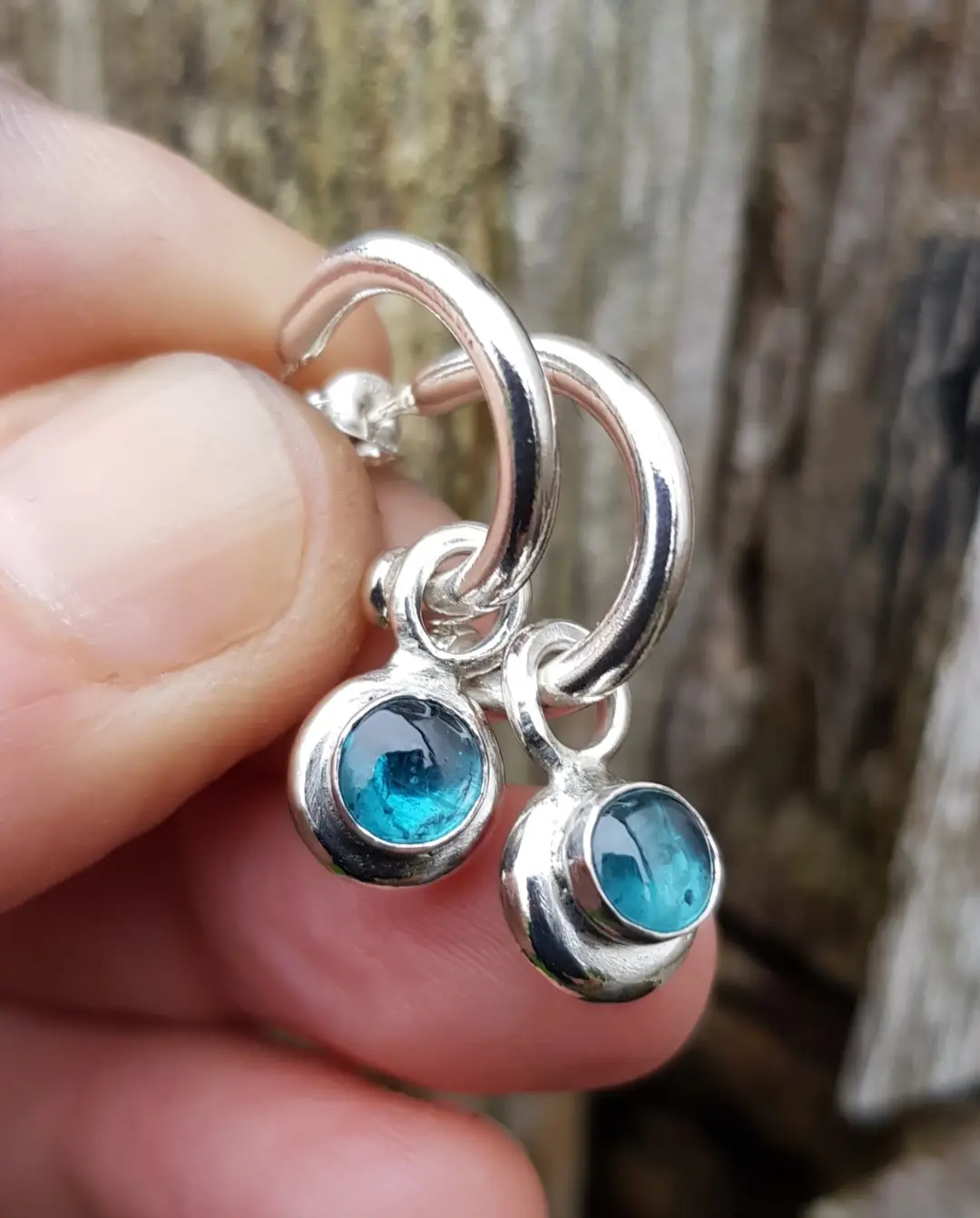 Chunky Hoops with Kyanite Pebble Charms - Image 2